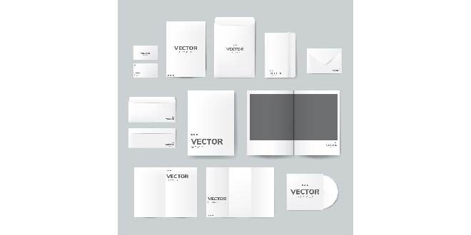 Set of printing material designs mockup vector Free Vector