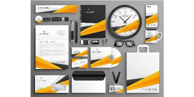 Abstract yellow business stationery set Free Vector