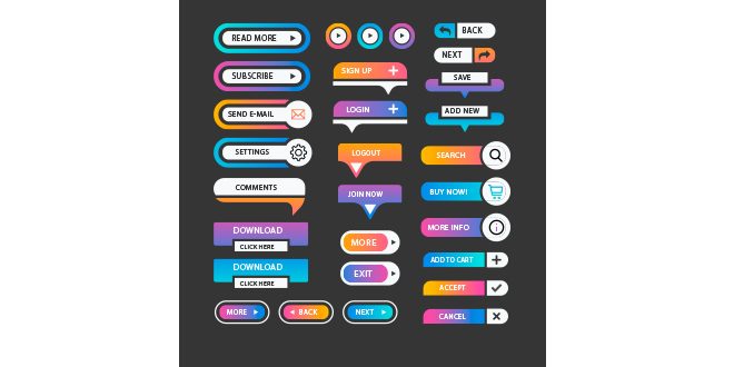 Colorful web design button collection with flat design