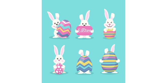 Funny easter bunny collection with eggs