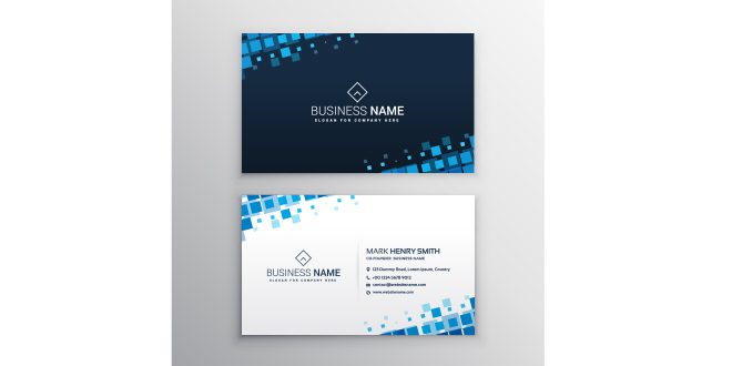 Business card with blue squares