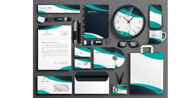 Modern business stationery collateral set Free Vector