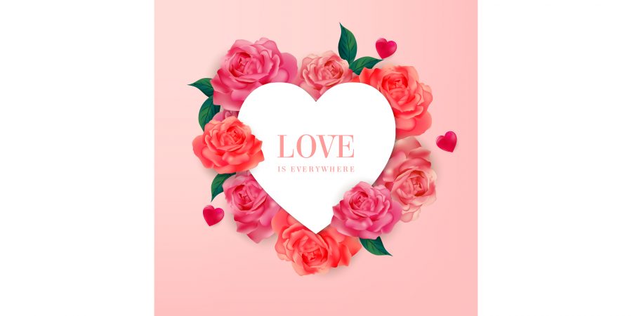 heart banner with beautiful roses free vector