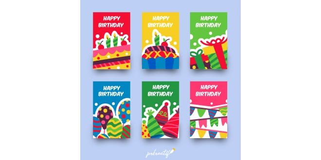 Flat birthday card collection Free Vector