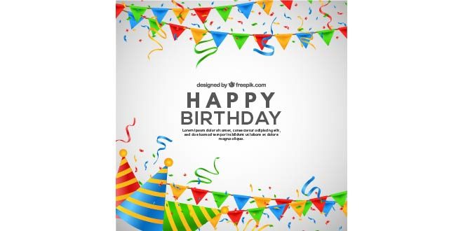 Birthday background with garlands and party hats in realistic style Free Vector