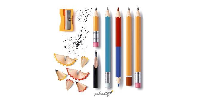 set vector sharpened pencils various lengths with rubber sharpener pencil shavings free vector
