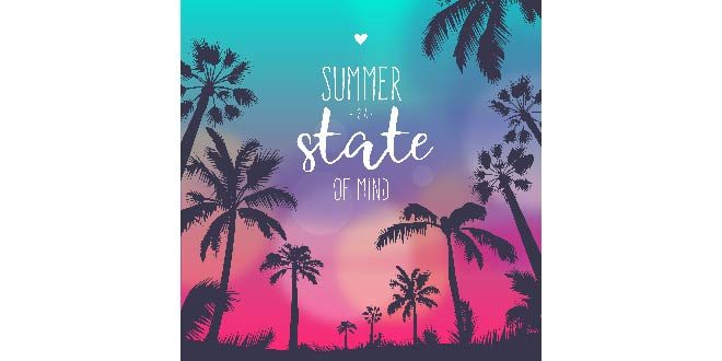 Colorful Summer Sunset Background with Quote Free Vector