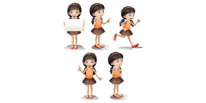 Five different positions of a girl Free Vector