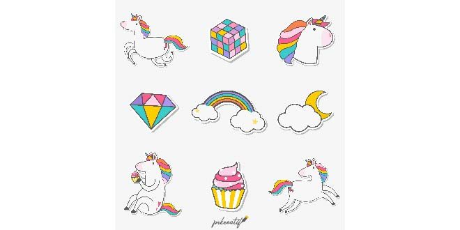 Set of unicorn stickers vector Free Vector
