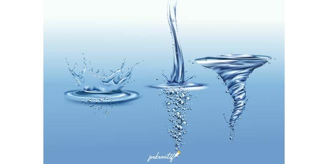 splash crown with  drops waves pure water surface falling pouring with air bubbles free vector