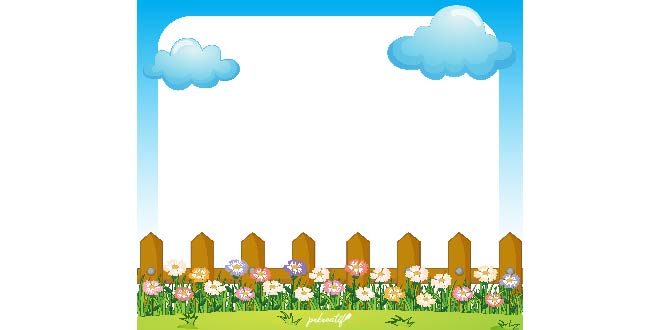 An empty paper template with a garden and clouds Free Vector