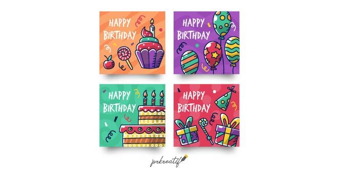 Birthday cards collection with party elements Free Vector
