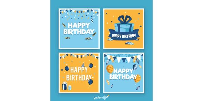 Flat birthday card collection Free Vector