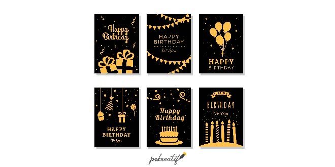 Set of six golden birthday cards Free Vector