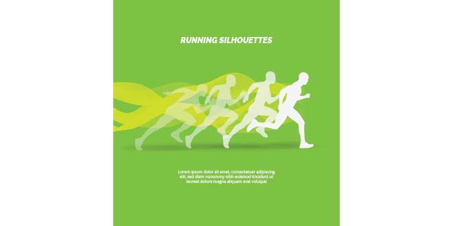 Blue background of silhouettes running Free Vector
