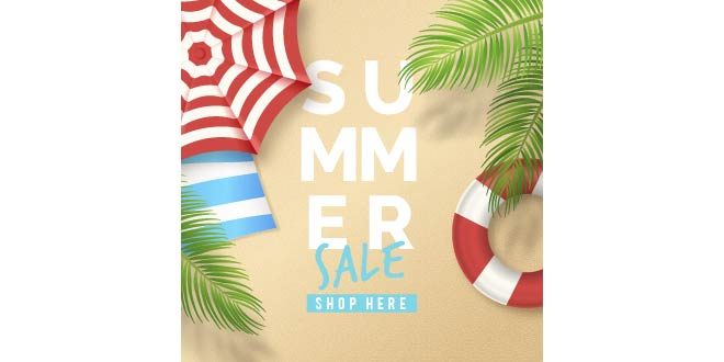 Summer sale background with beach top view Free Vector