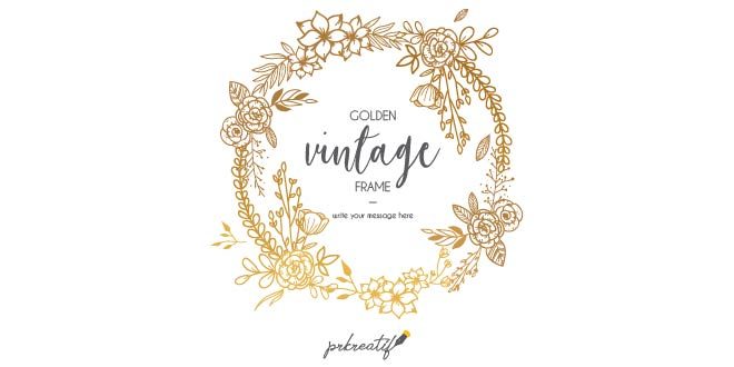 Golden Vintage Frame with Flowers Free Vector