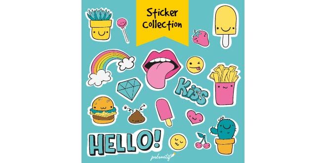 Cute sticker collection Free Vector