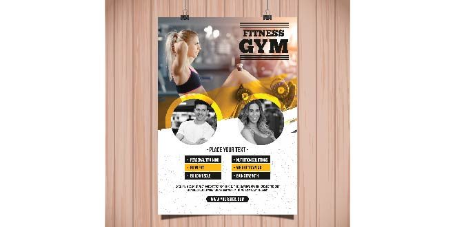 Yellow and white gym flyer template Free Vector