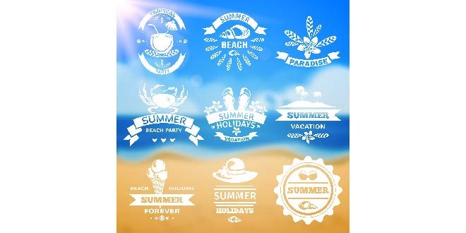 Summer vacation typography emblems labels set Free Vector