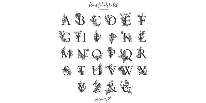 Beautiful Alphabet Collection with Hand Drawn Floral Ornaments Free Vector