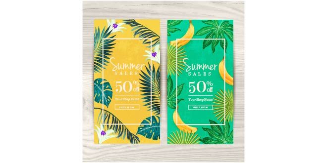 Vouchers for summer with tropical theme Free Vector