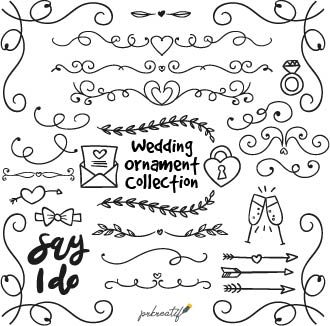 Hand drawn wedding ornament collection Free Vector