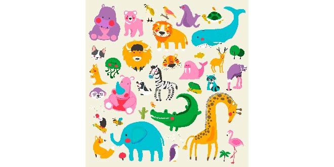 Illustration drawing style set of wildlife Free Vector