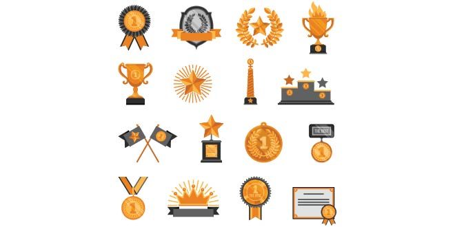 Trophy And Awards Icons Set Free Vector