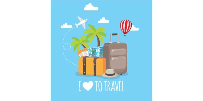 Flat background i love to travel Free Vector