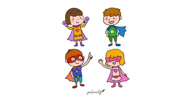Set of funny superheroes Free Vector