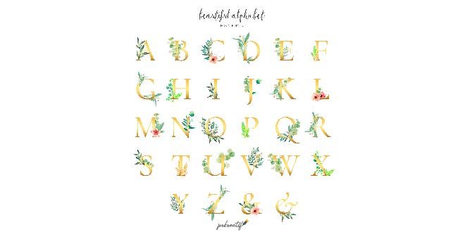 Golden Alphabet Collection with Floral Ornaments Free Vector