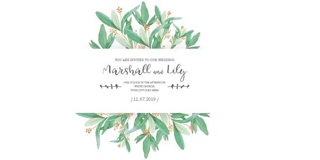 Floral Wedding Invitation with Ornamental Leaves Free Vector