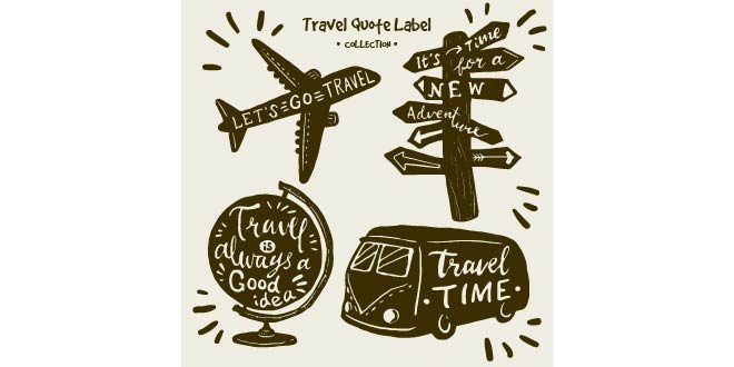 Vintage travel quote label collection Free Vector