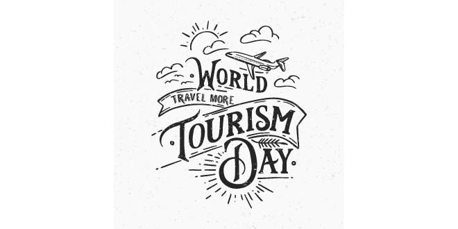World tourism day lettering background Free Vector