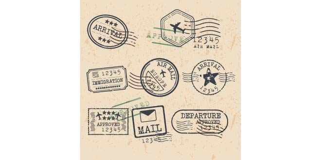 City stamps collection in retro style Free Vector