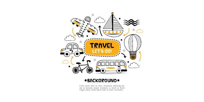 Travel background with different transports Free Vector