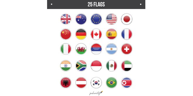 25 flags round set Vector