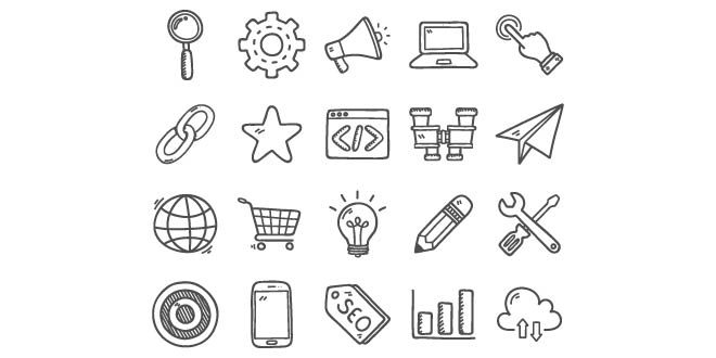 Hand drawn business icons collection Free Vector