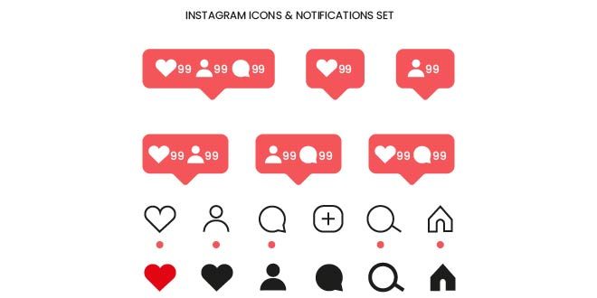 Flat instagram icons and notifications set Free Vector