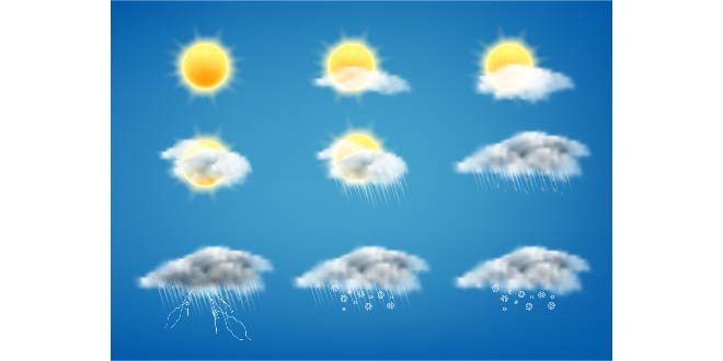 Set of weather forecast icons for web interfaces or mobile apps Free Vector