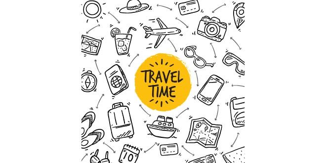 Hand drawn travel time background Free Vector