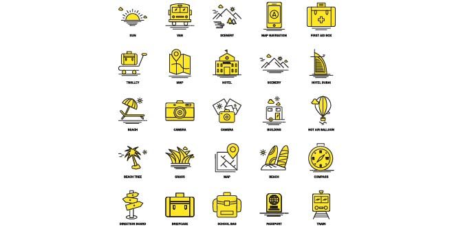 Travel and Tourism Icon Set Free Vector