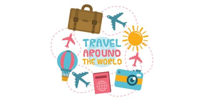 Travel background with different elements in flat style Free Vector