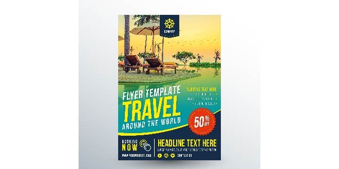Travel flyer template with photography Free Vector