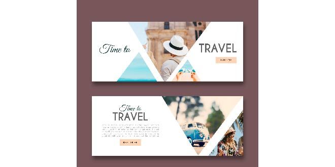Travel banners with photography Free Vector