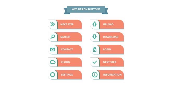 Modern web design button collection with flat design Free Vector