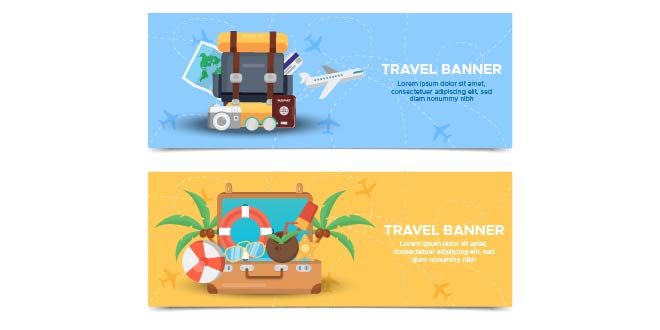 Travel banners with luggage Free Vector