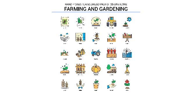 Farming and Gardening Flat Line Icon Set Free Vector