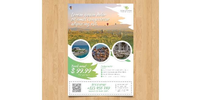 Travel flyer with photo of destinations Free Vector